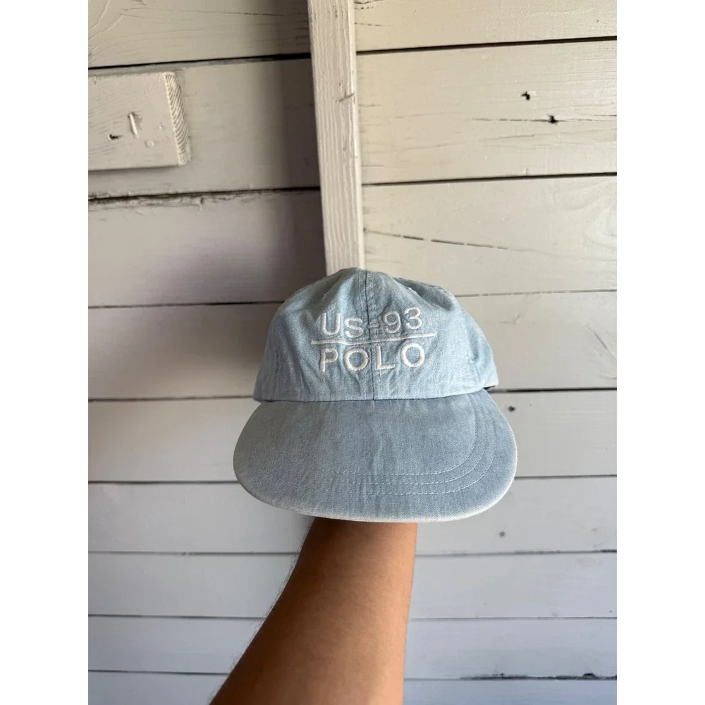 Vintage Polo Ralph Lauren US-93 Denim Hat Light Wash Made in USA Large